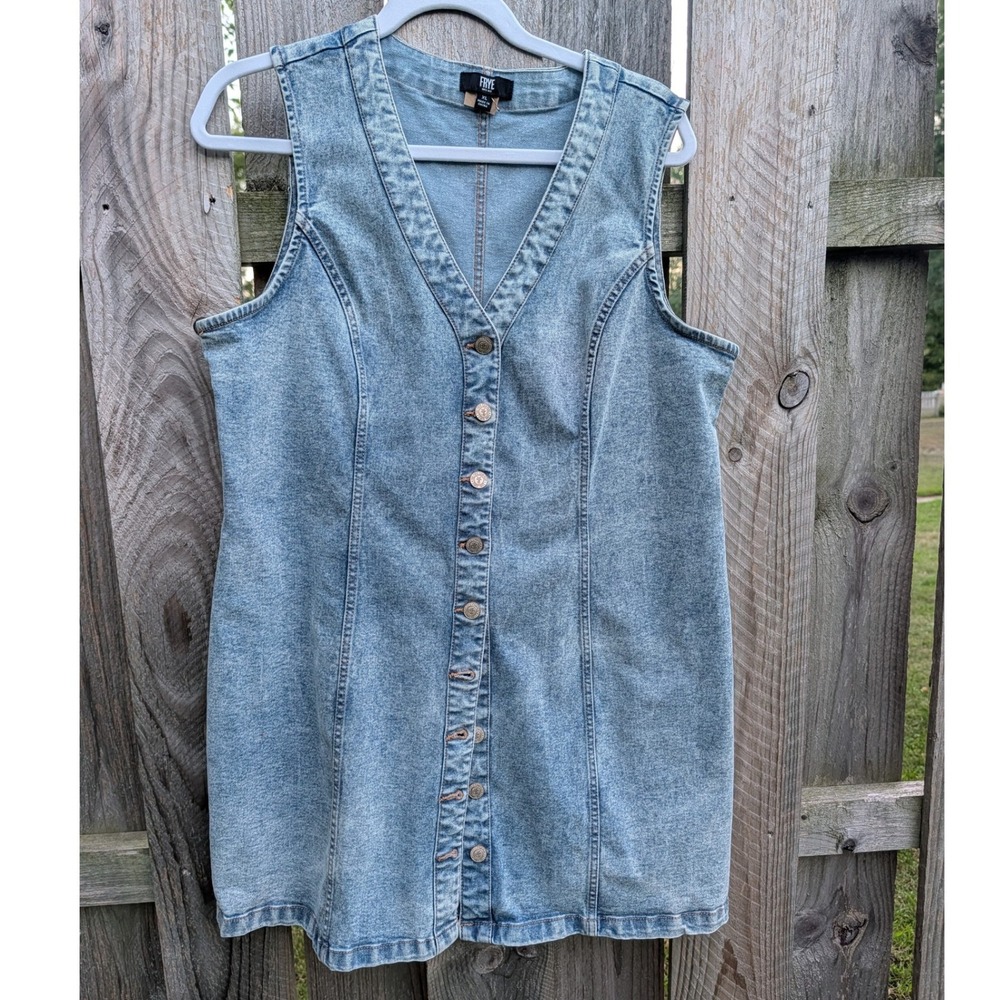 Womens Frye Blue Denim Button Front Mini Dress XL Excellent Sleeveless V-Neck